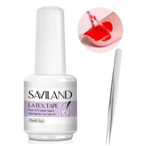 SAVILAND Liquid Latex for Nails,15ML Latex Nail Polish Barrier Peel Off - Latex Tape Peel Off for Nails Cuticle Guard Skin Barrier Protector Nail Latex with Tweezers for Home DIY Nail Art Salon