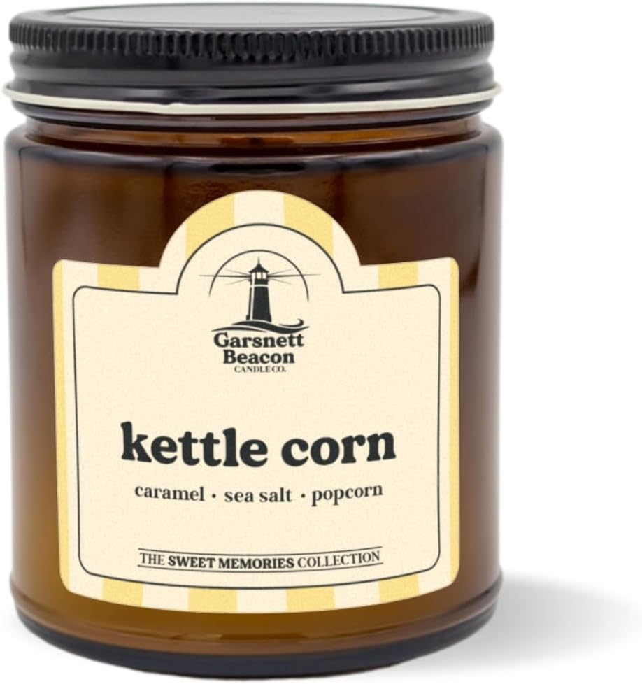 Kettle Corn Candle | Caramel, Sea Salt, Popcorn Scented Candle | Great for Home, Office | 100% Natural Soy Wax - 40+ Hour Burn Time | Handcrafted by Garsnett Beacon Candle Co. in The USA