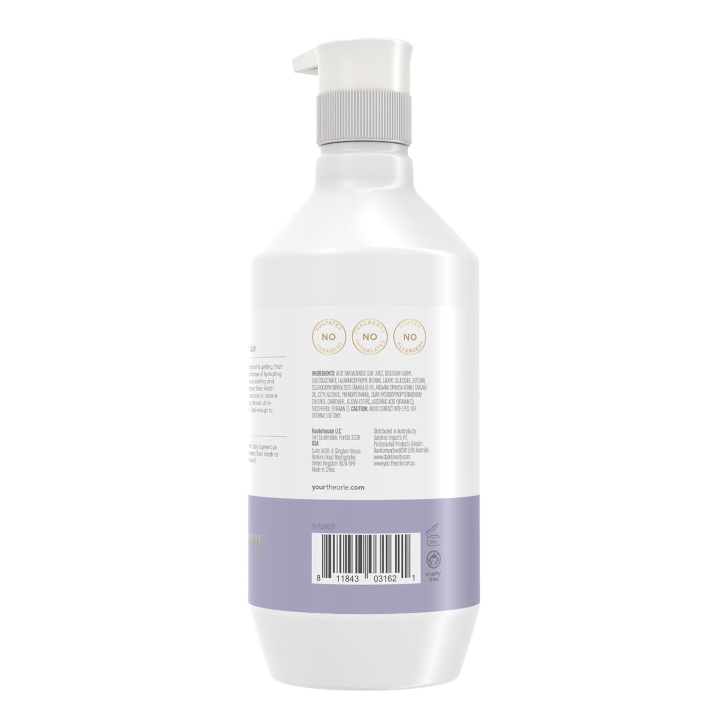 Theorie Hypoallergenic Body Wash - Made With Aloe Vera, Argan Oil, Sesame Oil & Marula Oil - Fragrance-Free - Suited for All Skin Types - Pump Bottle 500mL - Image 2