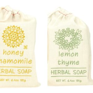 Greenwich Bay Trading- 2 Pack Honey Chamomile & Lemon Thyme Herbal Soaps- Enriched with Shea Butter, Virgin Olive Oil and Infused with Fresh Botanical Scents- 6.4 Oz Bars