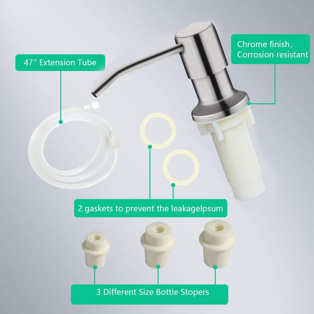 Soap Dispenser for Kitchen Sink, Built in Sink Soap Dispenser (Brushed Nickel), Countertop Soap Dispenser Pump with 47" Extension Tube kit, No Need to Fill Little Bottle Again (Longer Thread Shaft) - Image 7