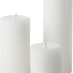 Mister Candle Unscented Dripless Pillar Candles Set of 3, Hand Poured 3 Inch Candles, Premium Wax, Decorative Pillar Candles, (3" x 4", 3" x 6", and 3" x 9", White)