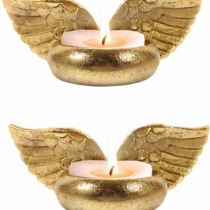 Angel Wings Tealight Candle Holder, 2 Pack Prayer Candle Holder for Christening Favor, Baptism Favor, Communion, Religious Favor Votive Holder Memorial Gifts