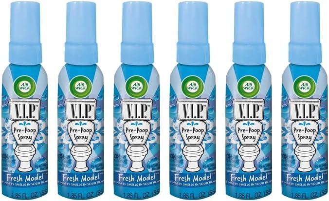 Air Wick V.I.P. Pre-Poop Toilet Spray | Fresh Model Scent | Contains Essential Oils | Travel size Air Freshener | Up to 100 uses - 1.85 Ounce (Pack of 6)
