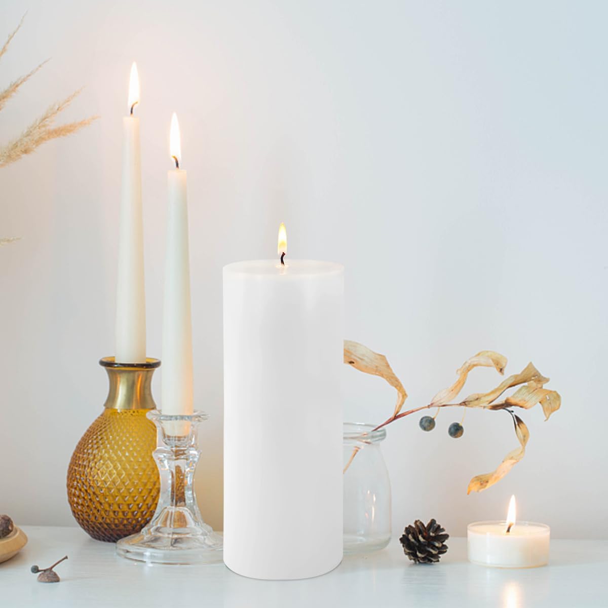 2 Pack 3x8 Hand Poured White Dripless Pillar Candles, Soy Candles, Non-Toxic, Unscented, Smokeless, for Power Outages & Emergency - Image 5