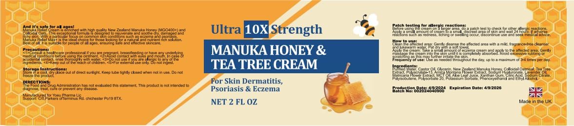 Manuka Honey Cream for Eczema, Psoriasis, and Irritated Skin 4 oz - Image 9