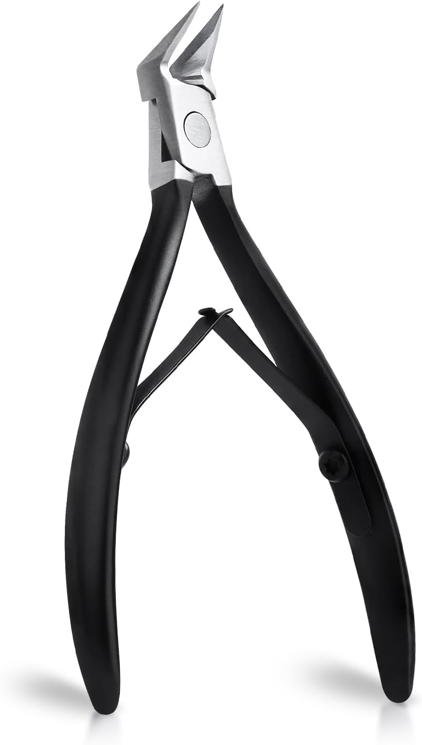 Straight Slanted Ingrown Toenail Clippers for Thick Toenails, Sharp Pointed Tip Toe Nail Cutter, Stainless Steel Heavy Duty Podiatrist Tools for Seniors Men (Black)