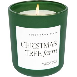 Sweet Water Decor Christmas Tree Farm Candle - Spruce, Cypress, Cedarwood, Pine Scented Candle - 15oz Green Jar, 70+ Hour Burn Time, Made in the USA - Soy Christmas Candles and Decor