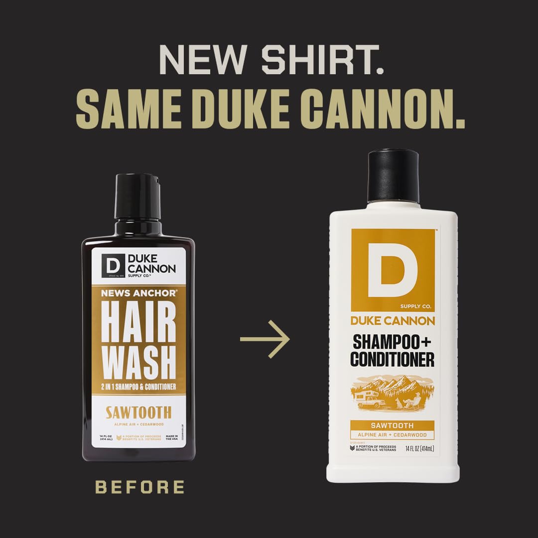 Duke Cannon Supply Co. 2-in-1 Hair Wash - Masculine Scent - Gentle Cleansing Hair Wash For Men - Stimulating Hair Shampoo & Conditioner - Strengthens Hair - Sawtooth Shampoo/Conditoner (14 oz) - Image 6