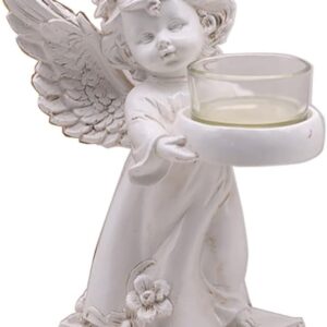 Angel Tea Light Candle Holder, Wings Angel Figurines Cherub Figurine Statue with Tealight Votive Holder for Home Wedding Centerpiece Anniversary Bridal Baby Shower Birthday Baptism Décor