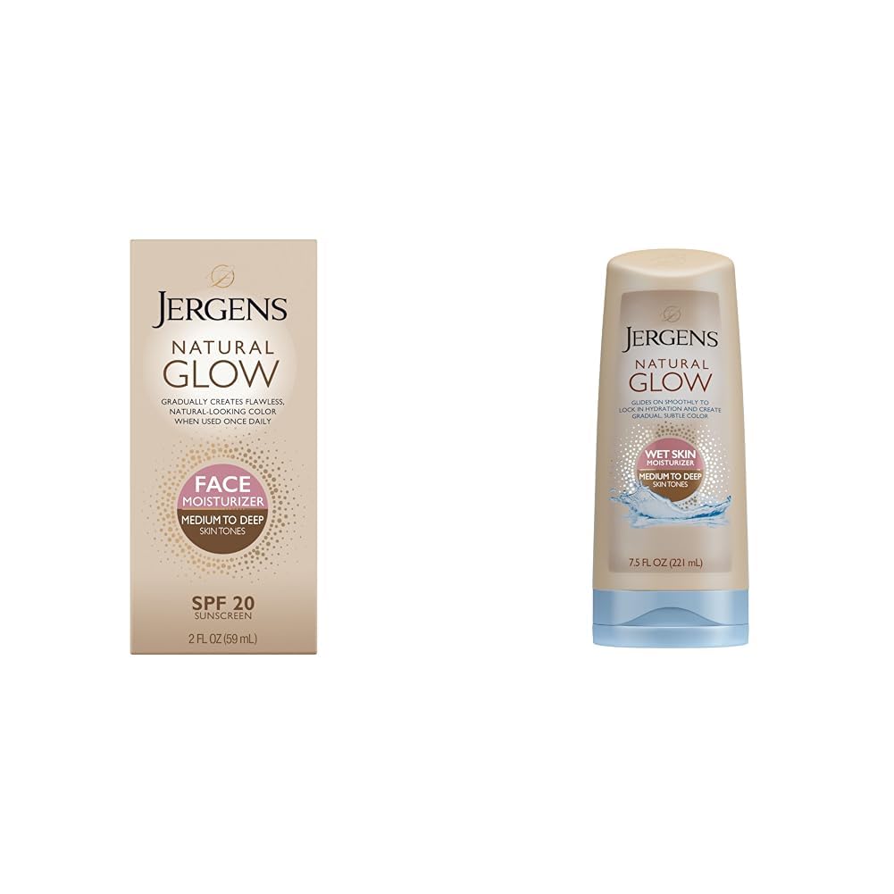 Jergens Natural Glow Self Tanner Face Moisturizer & Natural Glow In Shower Lotion, Self Tanner for Medium to Deep Skin Tone