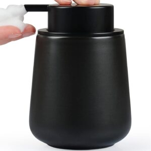 Bosilunlife Ceramic Foaming Soap Dispenser - 12Oz Matte Black Foam Hand Soap Dispenser Bathroom Countertop Kitchen Dish Soap Pump Dispenser Liquid Wash Dispenser for Bathroom