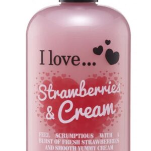 I LOVE Strawberries and Cream Bath and Shower Cream - Hydrating Body Wash and Bubble Bath - with Natural Fruit Extracts and Provitamin B5-16.9 oz