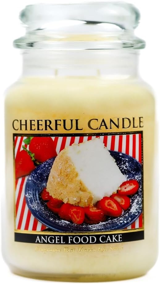 A Cheerful Giver - Angel Food Cake - 24oz Large Scented Candle Jar with Lid - Cheerful Candle - 135 Hours of Burn Time, Christmas Gift for Women, White