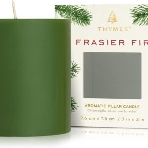 Thymes Frasier Fir Scented Candles for Home Decor - Green Pillar Candles for Women & Men - Place on Candle Holder - Luxury Home Fragrance Gifts - Small (3" x 3" Pillar)