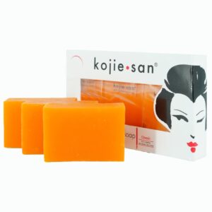 Kojie San Skin and Body Soap โ Original Kojic Acid, Dark Spot Remover Soap Bar with Coconut & Tea Tree Oil โ 3 x 65g Bars