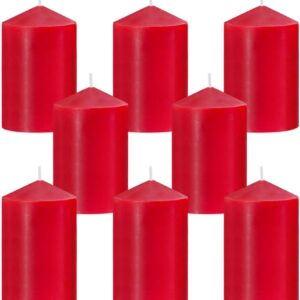 2x3 Inch Red Pillar Candles, 24 Hour Small Unscented Dripless Burgundy Colored Column Cylinder Candles for Christmas Home Party Holidays, Set of 8