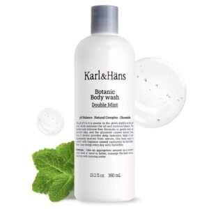 Karl&Hans Botanic Double Mint Vegan Body Wash - Organic, Moisturizing, Natural Shower Gel with Peppermint for Men and Women - Sulfate and Silicone-Free, 13.2 fl oz