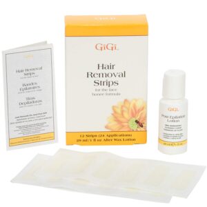 GiGi Wax Strips for Hair Removal – 12 Facial Wax Strips for Women with Post Epilation Lotion, At Home Waxing Kit