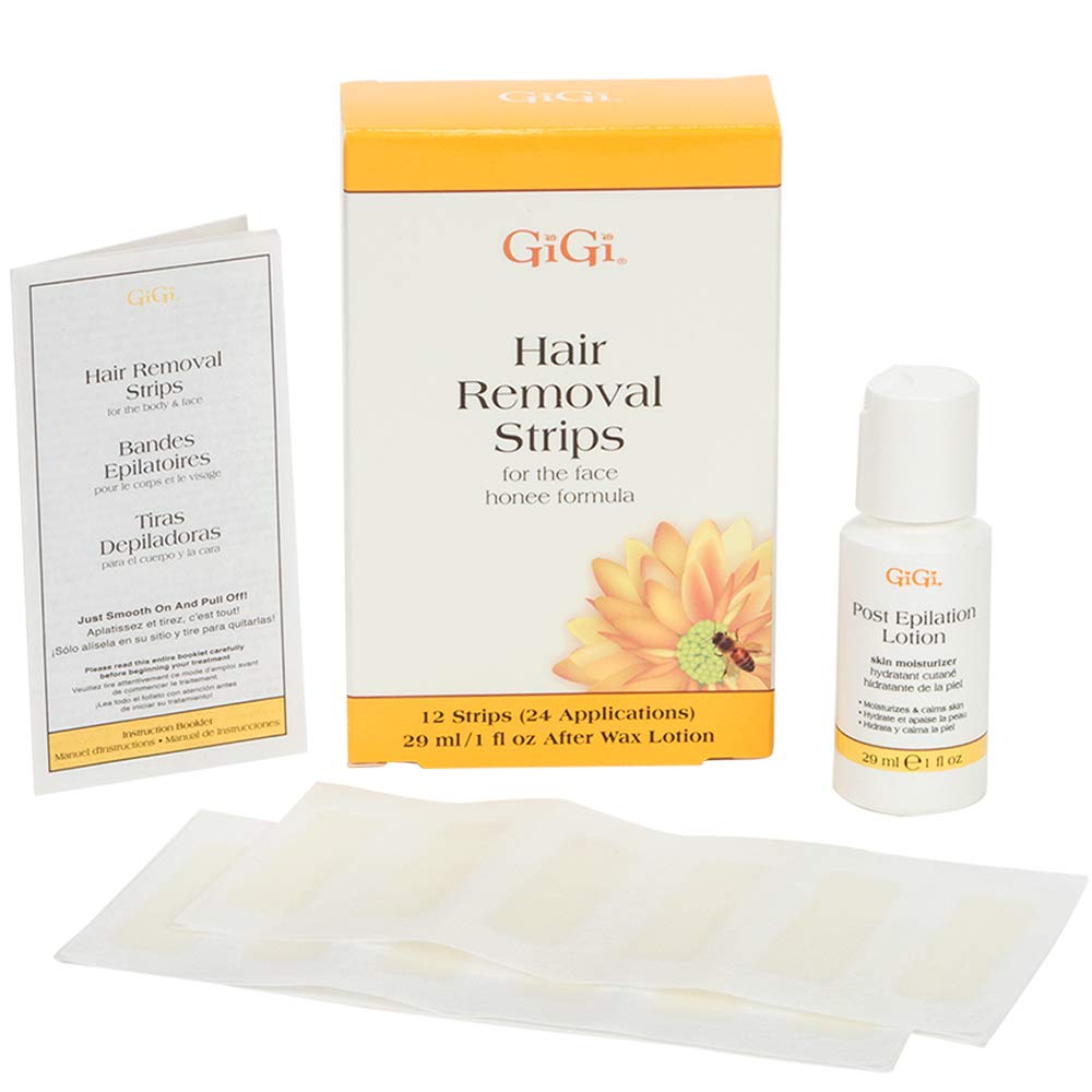 GiGi Wax Strips for Hair Removal – 12 Facial Wax Strips for Women with Post Epilation Lotion, At Home Waxing Kit