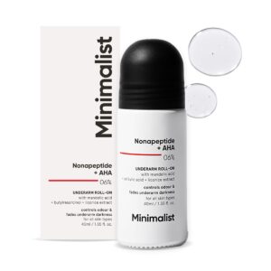 Minimalist Underarm Roll On Deodorant to Control Odour & Fade Darkness | With Nonapeptide + AHA BHA 06% | | Fragrance & Aluminium Free | Exfoliating Deo For Women & Men | 1.35 Fl Oz / 40 ml