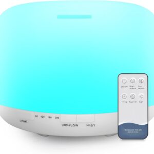 500ml Essential Oil Diffuser with Remote Control, BPA-Free Ultrasonic Humidifier with 7 Color Light,Auto Off Aromatherapy Diffuser