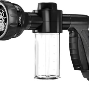 Car Wash Nozzle, High Pressure 8 Adjustable Patterns Sprayer with Soap Dispenser, Universal Garden Hose Foam Nozzle for Car Washing and House Cleaning, Car Accessories (Black)