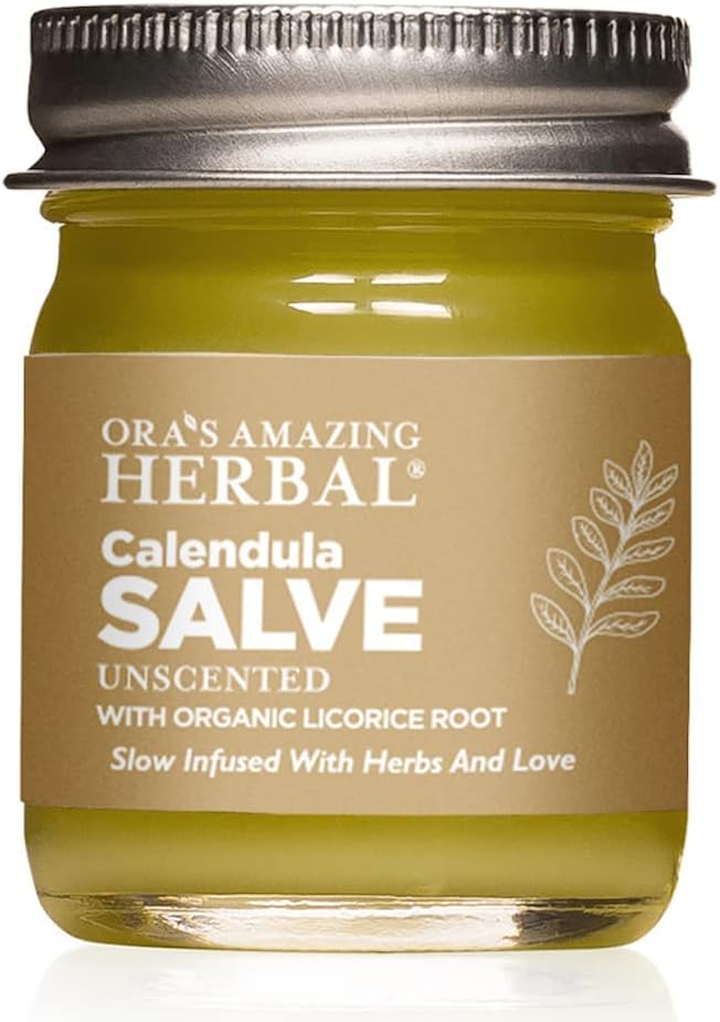 Ora's Amazing Herbal, Calendula Salve Cream, Coconut-Free Calendula Ointment with Organic Calendula and Licorice Root | Good for Sensitive Skin, Water Free, Paraben Free, and Chemical Free