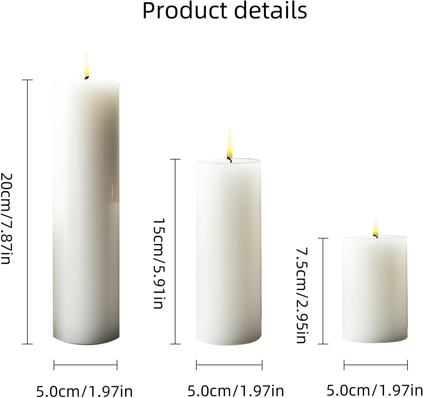 Set of 6 Unscented White Pillar Candles – Smokeless, Long-Lasting for Decor, Sizes 3" 6" 8" - Image 6
