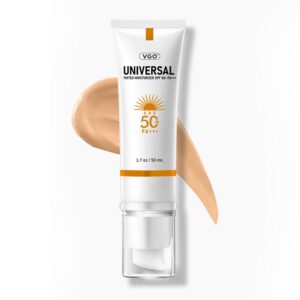 VGO Tinted Sunscreen for Face SPF 50, Hydrating Sun Essence Leaves No Sticky Feeling, Travel Size Against UVA and UVB Rays 50ml / 1.7oz