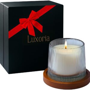 LUXORIA Scented Candles for Home – Long Lasting, Highly Fragrant Soy Candle with Wooden Stand – Luxury Aromatherapy Gift for Women & Men, Housewarming & Relaxation Decor –Vanilla Stunner
