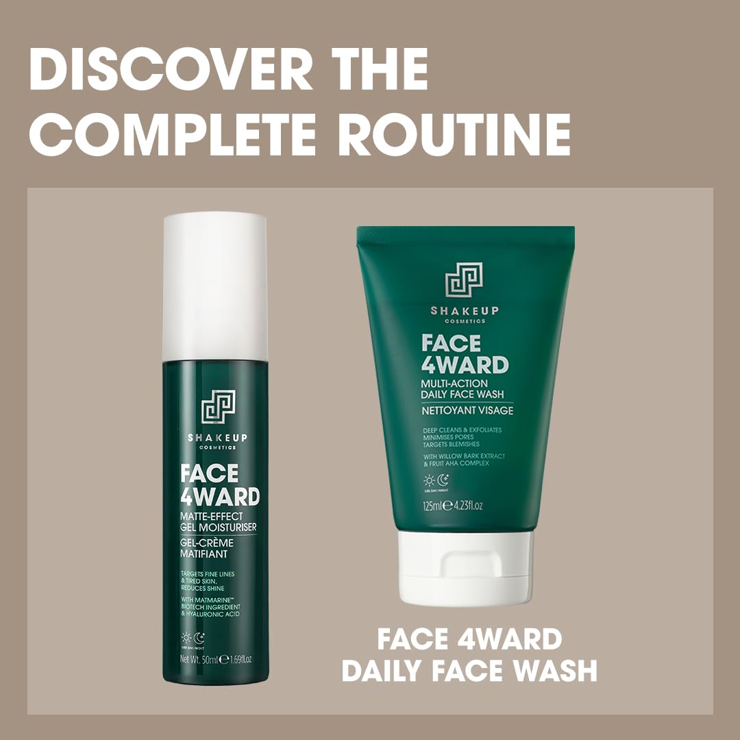 Mens Daily Moisturiser, Lightweight & Non-greasy, Reduces Shine, Fresh Subtle Scent. Vegan with Matmarine & Hyaluronic Acid, 50ml. Aka. FACE 4WARD MATTE-EFFECT GEL MOISTURISER - Image 6