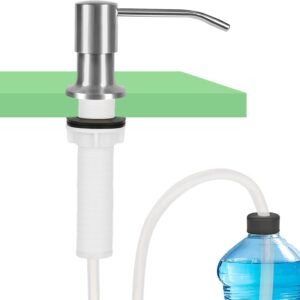 Soap Dispenser for Kitchen Sink, Premium Built in Sink Soap Dispenser Brushed Nickel, Under Sink Soap Dispenser Pump with 47" Extension Tube kit, No More Refills (Longer Threaded Shaft)