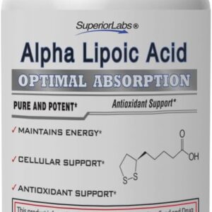 Superior Labs Alpha Lipoic Acid - Pure Non-GMO ALA 600mg (4 Month Supply) 120 Servings - Zero Synthetic Additives - Supports Healthy Aging, Nerve Health, Tingling Feet, Hands & Overall Wellbeing