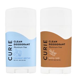Curie Aluminum Free Deodorant - Coconut Nectar + Santal Sage - Natural Deodorant, Paraben Free, Cruelty Free, Non-Toxic, Vegan (2pk)