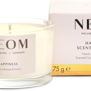 NEOM- Happiness Travel Candle, 125g | Neroli, Mimosa & Lemon | Essential Oil Candle