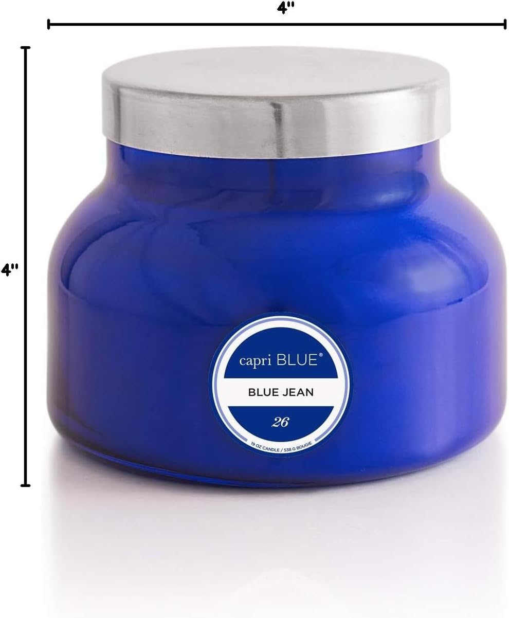 Capri Blue 19 oz Soy Blend Jar Candle with Citrus, White Musk, Patchouli - Blue Jean Scent - Image 3