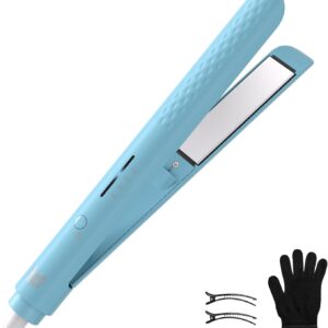 Quico Hair Straightener, 110-240V Global Travel Hair Straighteners for Women, 15s Fast Heating, Professional Negative Ion Flat Iron, Temp Memory, 320℉-450℉, Auto-Off, with Glove and Clips, Gift, Blue