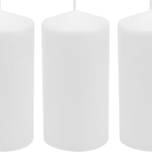 Stonebriar 3 Pack Tall 3 x 6 Inch 65 Hour Long Burning Unscented White Wax Pillar Candles