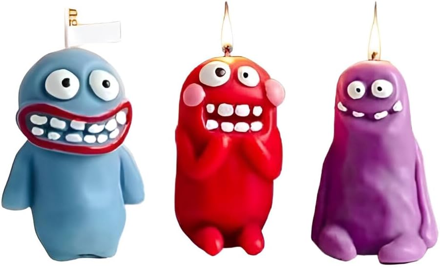 3 Pcs Monster Candles, Happy Birthday Cake Scented Funny Candle, Cute Decor for Party for Women and Men, Cool and Unique Presents idea for mom Brother and Sister