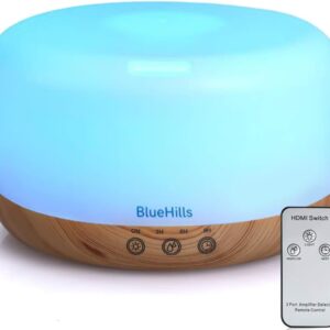 BlueHills Premium 1000 ML XL Essential Oil Diffuser Aromatherapy Humidifier with Remote Timer for Large Room Home 18 Hour Run Huge Coverage Area 1 Liter Mood Light Extra Large Capacity Wood Grain D004