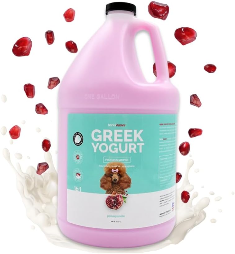Bark2Basics Pomegranate Greek Yogurt Dog Shampoo, 1 Gallon, Protein Pet Shampoo, Feeds Protein to Hair, Repairs and Nourishes Skin and Coat