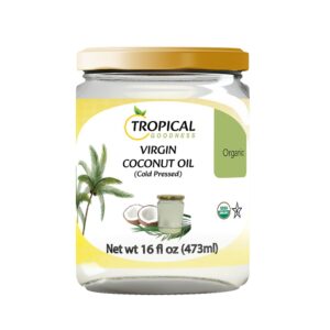 Tropical Goodness Organic Extra Virgin Coconut Oil,16 Fl.Oz, For Skin, Hair & Cooking, Cold-Pressed & USDA Organic & Kosher Certified.