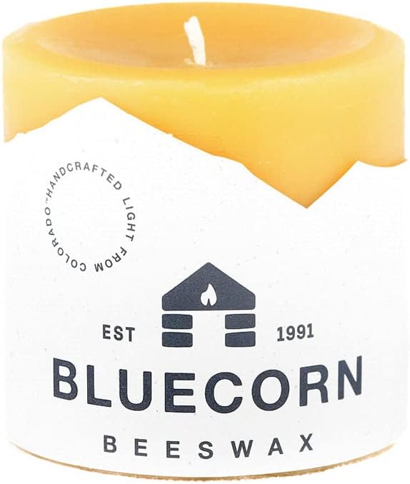 Bluecorn Beeswax 100% Pure Beeswax Pillar Candles | Natural Beeswax Candles, Unscented Yellow Candles | Soy, Paraffin, & Fragrance Free | 3x3, 50 Hour Burn Time | Handmade in Colorado