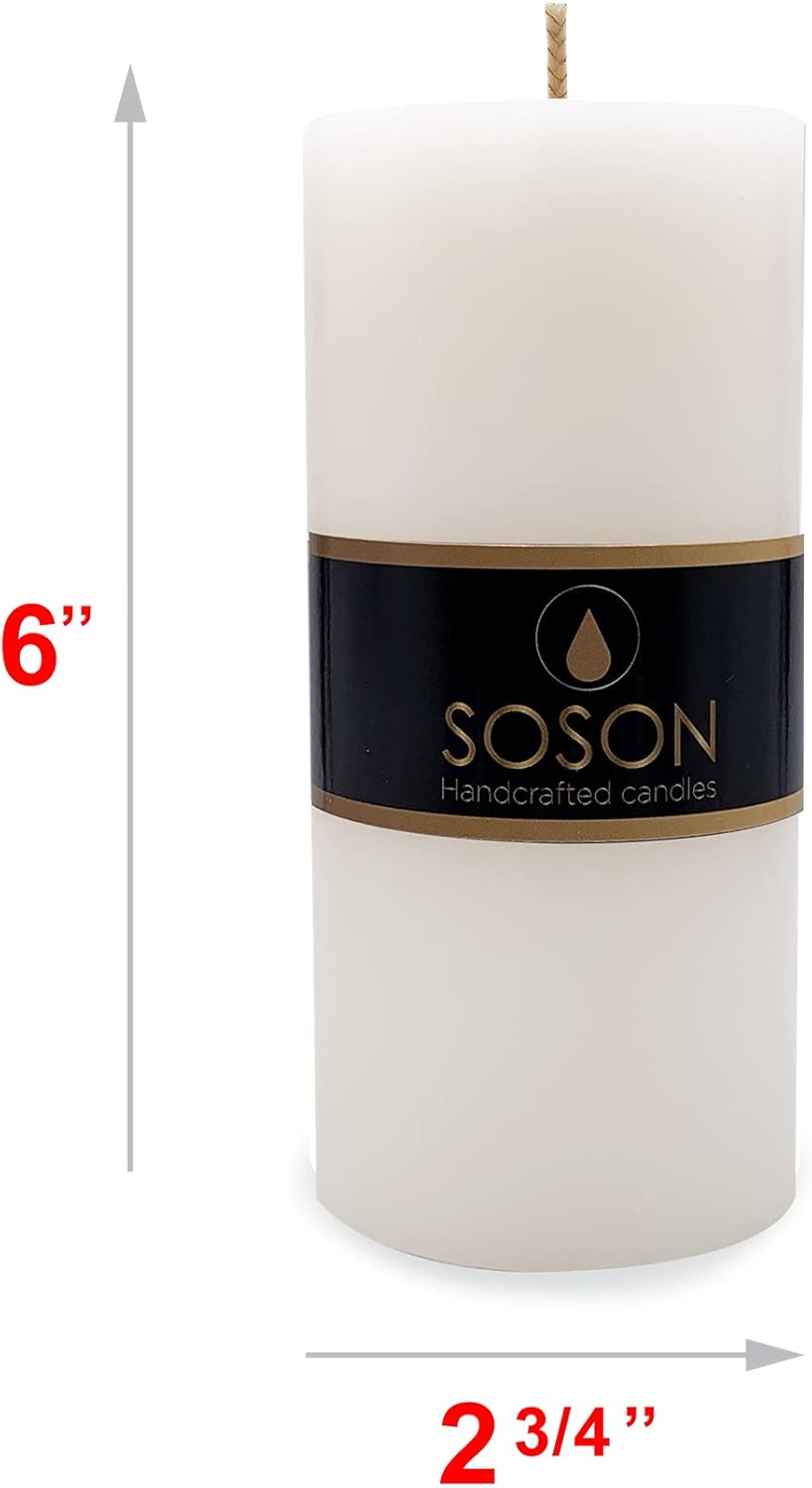 Simply Soson 3x6 inch Ivory Pillar Candles Set of 6, Smooth Texture, Unscented Ivory Candles, Dripless Candles, 3 inch Pillar Candles Ideal as Wedding, Parties, Spas, Dinner, Home Decoration, Church - Image 2
