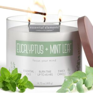 Candle-lite Essential Elements Scented Candles, Eucalyptus & Mint Leaf, 14.75 oz Jar, Proudly Poured in The USA, Aromatherapy, 3-Wick with 45 Hours Burn Time, Perfect for Creating a Relaxing Ambiance