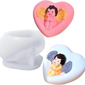 Angel Heart Shape Silicone Molds, Angels with Wing Silicone Soap Molds, Love Silicone Mold for Resin Cake Candle Wax DIY Festive Days Wedding Gifts Home Decor Car Aroma Stone