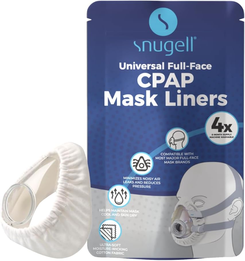 Snugell CPAP Mask Liners Full-Face (4-Pack) – White – Soft Cotton Fabric CPAP Skin Protector for Universal Fit – Reduces Skin Irritation, Air Leaks – Reusable & Washable for 6-Month Supply
