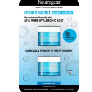 Neutrogena Hydro Boost Water Cream Moisturizer, Enhanced Formula with 25% More Hyaluronic Acid, Fragrance-Free, Clinically Proven 72-Hour Hydration for Dry & Sensitive Skin, 2-Pack (1.7 oz Each)