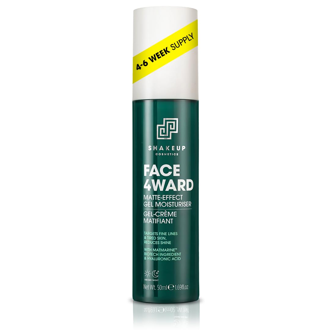 Mens Daily Moisturiser, Lightweight & Non-greasy, Reduces Shine, Fresh Subtle Scent. Vegan with Matmarine & Hyaluronic Acid, 50ml. Aka. FACE 4WARD MATTE-EFFECT GEL MOISTURISER